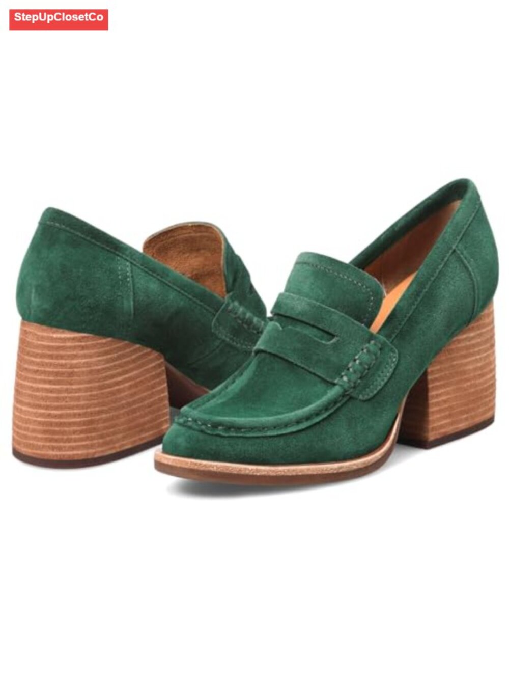 Women's Chunky Platform Loafers Block Heel Penny Loafers Suede Slip On Oxford